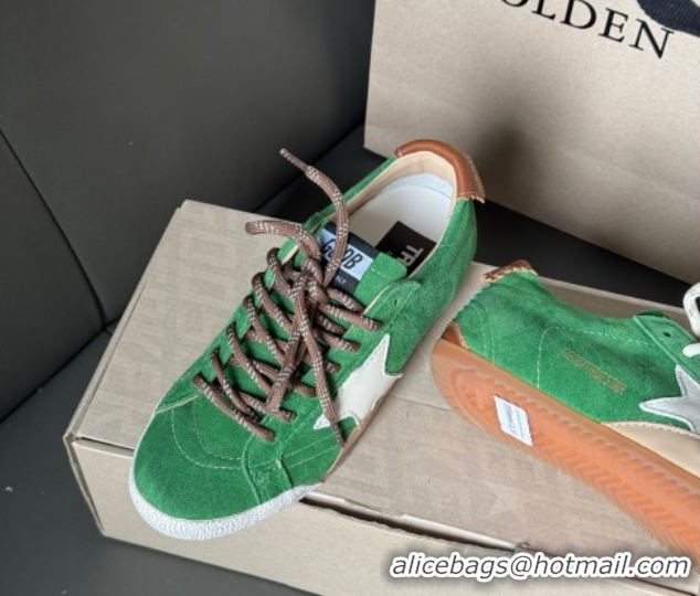 Luxury Discount Golden Goose Women's True-Star in green suede with white star and brown heel tab 0711013