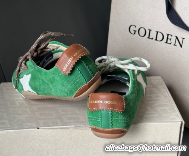 Luxury Discount Golden Goose Women's True-Star in green suede with white star and brown heel tab 0711013