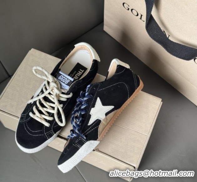 Luxury Golden Goose Women's True-Star in black suede with white star and heel tab 0711014