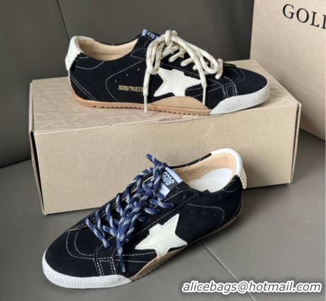 Luxury Golden Goose Women's True-Star in black suede with white star and heel tab 0711014