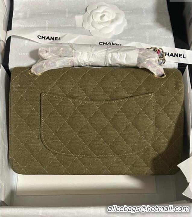 Famous Brand Chanel Quilted Canvas Classic Medium Flap Bag with Charm A01112 Green 2025