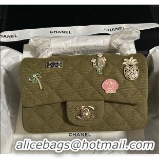 Best Quality Chanel Quilted Canvas Classic Mini Flap Bag with Charm A69900 Green 2025