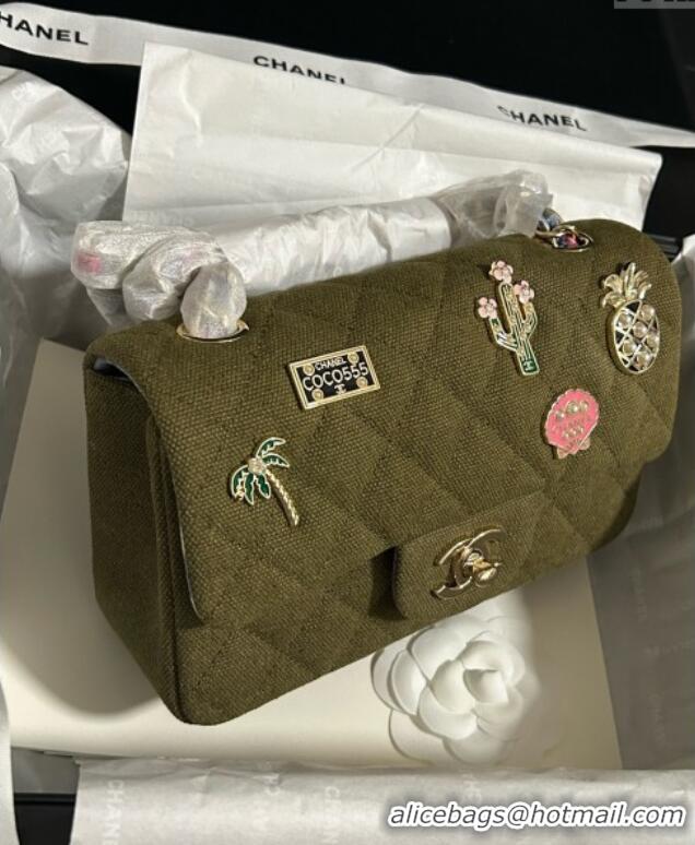 Best Quality Chanel Quilted Canvas Classic Mini Flap Bag with Charm A69900 Green 2025