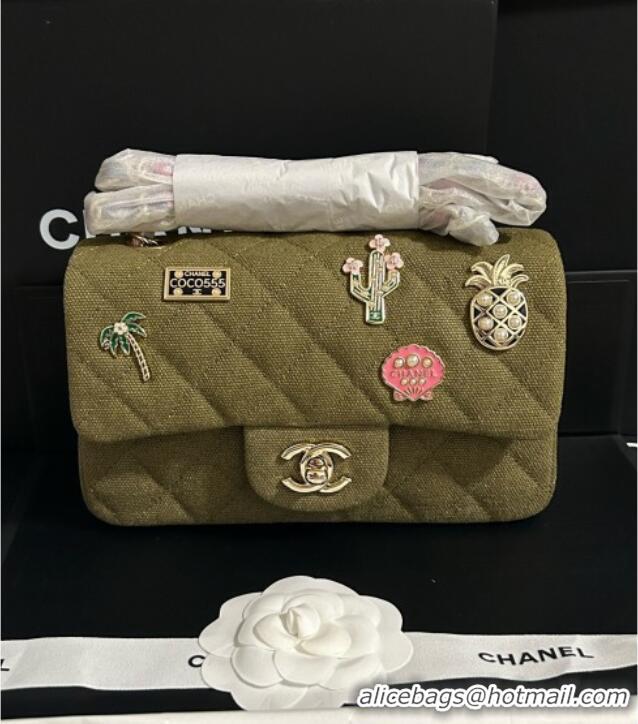 Best Quality Chanel Quilted Canvas Classic Mini Flap Bag with Charm A69900 Green 2025