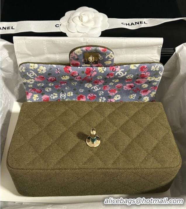 Best Quality Chanel Quilted Canvas Classic Mini Flap Bag with Charm A69900 Green 2025