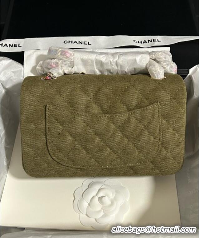 Best Quality Chanel Quilted Canvas Classic Mini Flap Bag with Charm A69900 Green 2025