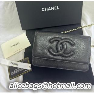 Well Crafted Chanel Grained Shiny Calfskin Wallet On Chain WOC with Maxi CC AP6809 Black 2025