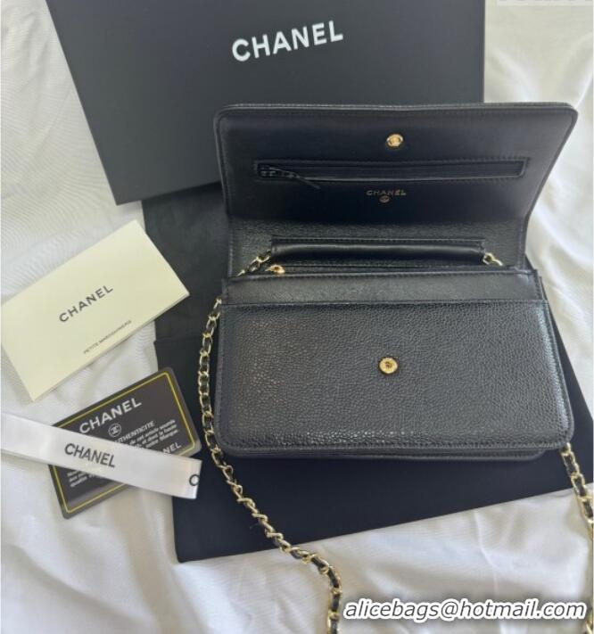 Well Crafted Chanel Grained Shiny Calfskin Wallet On Chain WOC with Maxi CC AP6809 Black 2025