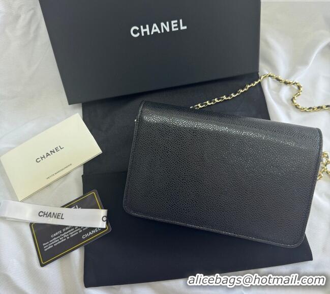 Well Crafted Chanel Grained Shiny Calfskin Wallet On Chain WOC with Maxi CC AP6809 Black 2025