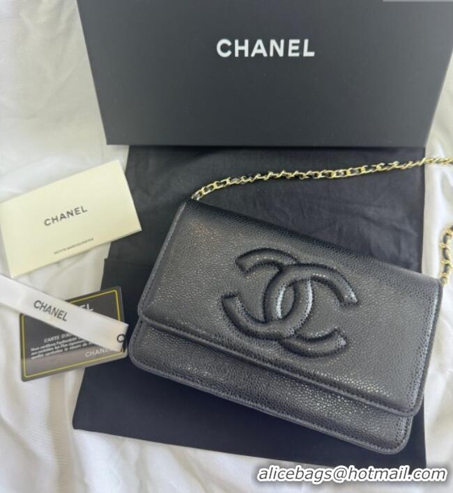 Well Crafted Chanel Grained Shiny Calfskin Wallet On Chain WOC with Maxi CC AP6809 Black 2025