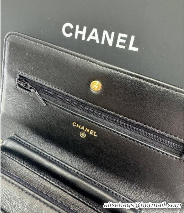 Well Crafted Chanel Grained Shiny Calfskin Wallet On Chain WOC with Maxi CC AP6809 Black 2025