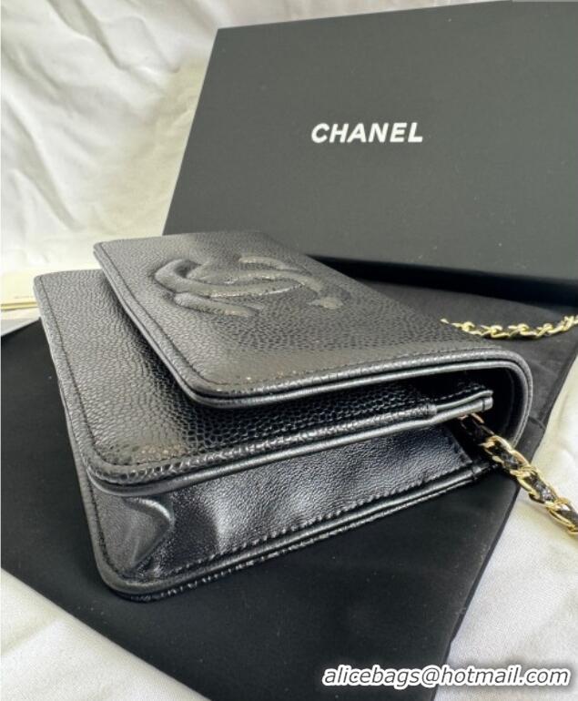 Well Crafted Chanel Grained Shiny Calfskin Wallet On Chain WOC with Maxi CC AP6809 Black 2025