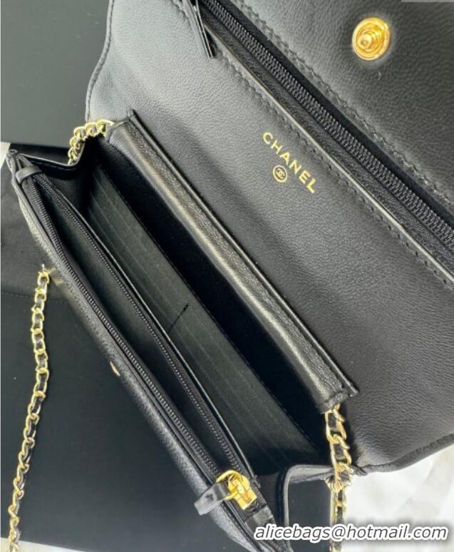 Well Crafted Chanel Grained Shiny Calfskin Wallet On Chain WOC with Maxi CC AP6809 Black 2025