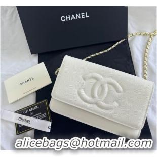 Best Quality Chanel Grained Shiny Calfskin Wallet On Chain WOC with Maxi CC AP6809 White 2025