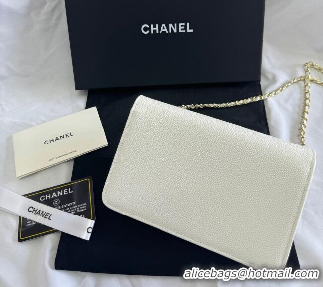 Best Quality Chanel Grained Shiny Calfskin Wallet On Chain WOC with Maxi CC AP6809 White 2025