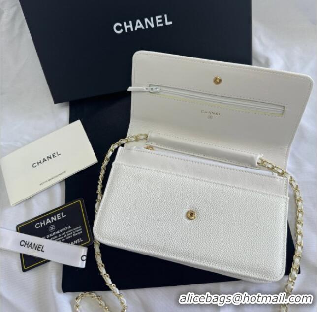 Best Quality Chanel Grained Shiny Calfskin Wallet On Chain WOC with Maxi CC AP6809 White 2025