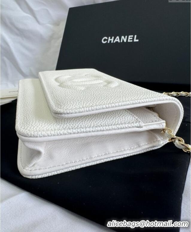 Best Quality Chanel Grained Shiny Calfskin Wallet On Chain WOC with Maxi CC AP6809 White 2025