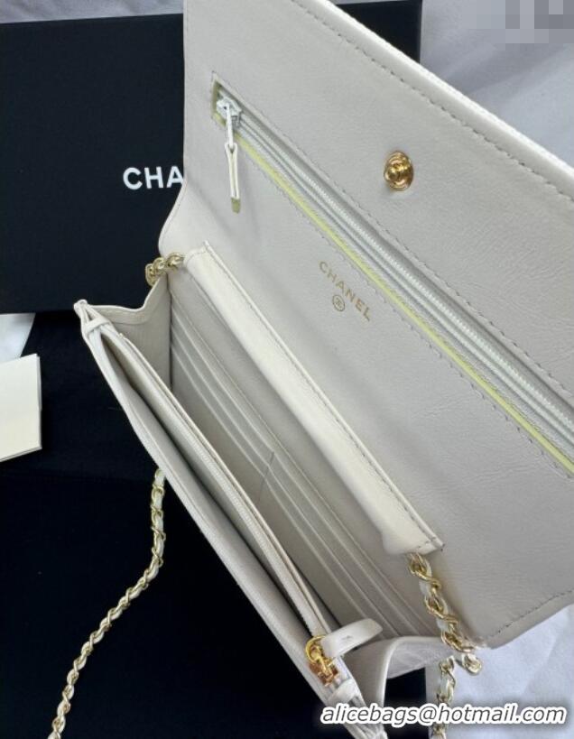 Best Quality Chanel Grained Shiny Calfskin Wallet On Chain WOC with Maxi CC AP6809 White 2025