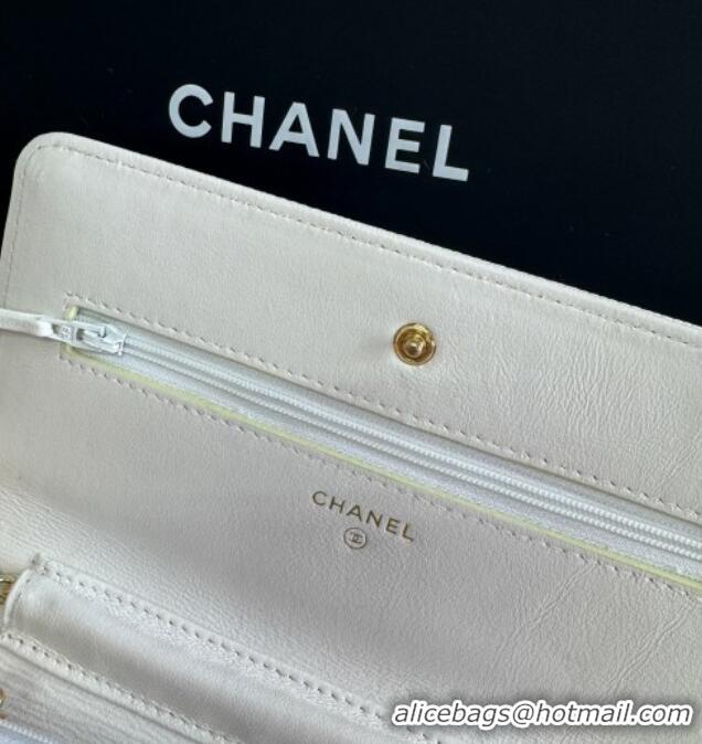 Best Quality Chanel Grained Shiny Calfskin Wallet On Chain WOC with Maxi CC AP6809 White 2025