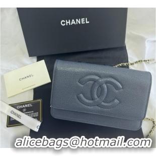 Best Price Chanel Grained Shiny Calfskin Wallet On Chain WOC with Maxi CC AP6809 Blue 2025