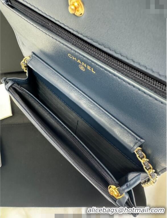 Best Price Chanel Grained Shiny Calfskin Wallet On Chain WOC with Maxi CC AP6809 Blue 2025