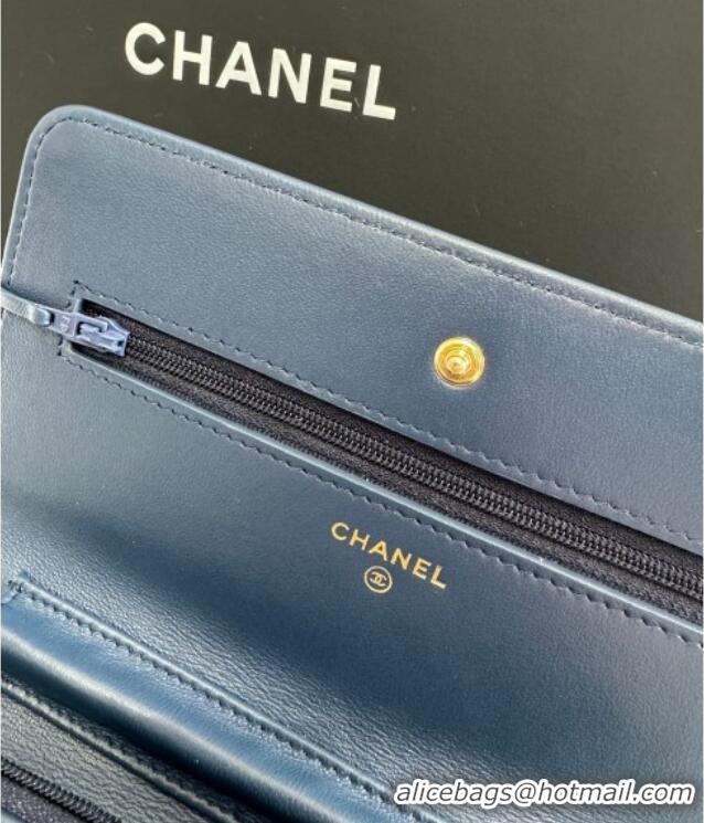 Best Price Chanel Grained Shiny Calfskin Wallet On Chain WOC with Maxi CC AP6809 Blue 2025