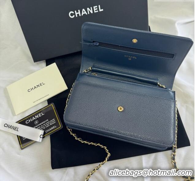 Best Price Chanel Grained Shiny Calfskin Wallet On Chain WOC with Maxi CC AP6809 Blue 2025