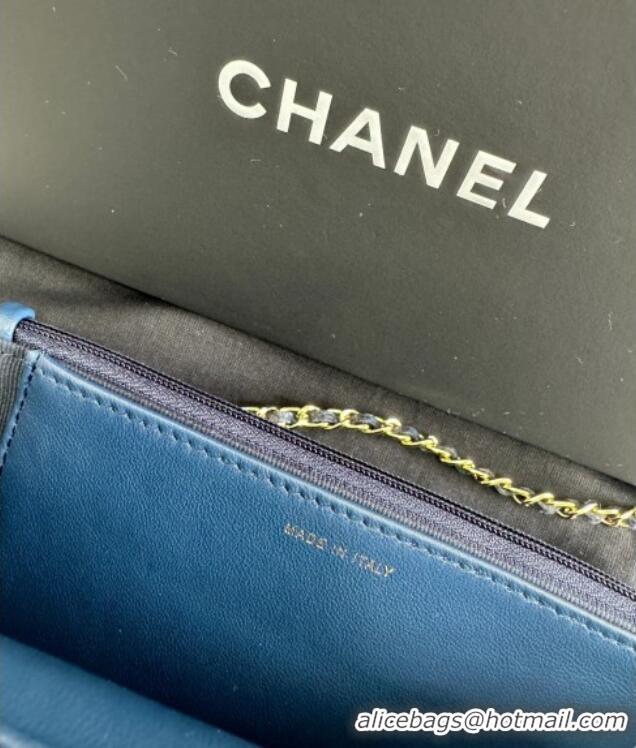 Best Price Chanel Grained Shiny Calfskin Wallet On Chain WOC with Maxi CC AP6809 Blue 2025