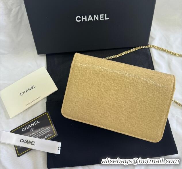 Top Quality Chanel Grained Shiny Calfskin Wallet On Chain WOC with Maxi CC AP6809 Beige Yellow 2025