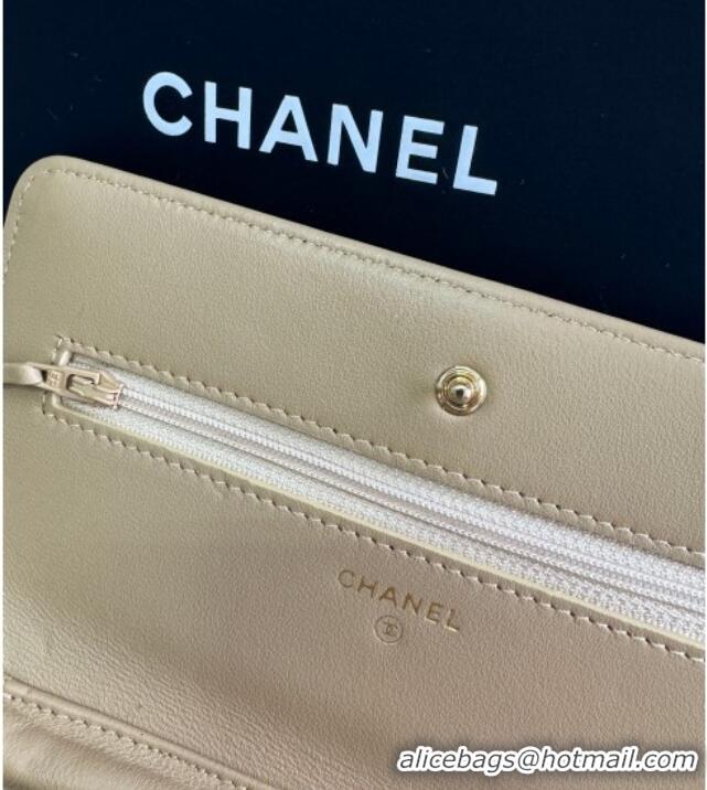 Top Quality Chanel Grained Shiny Calfskin Wallet On Chain WOC with Maxi CC AP6809 Beige Yellow 2025