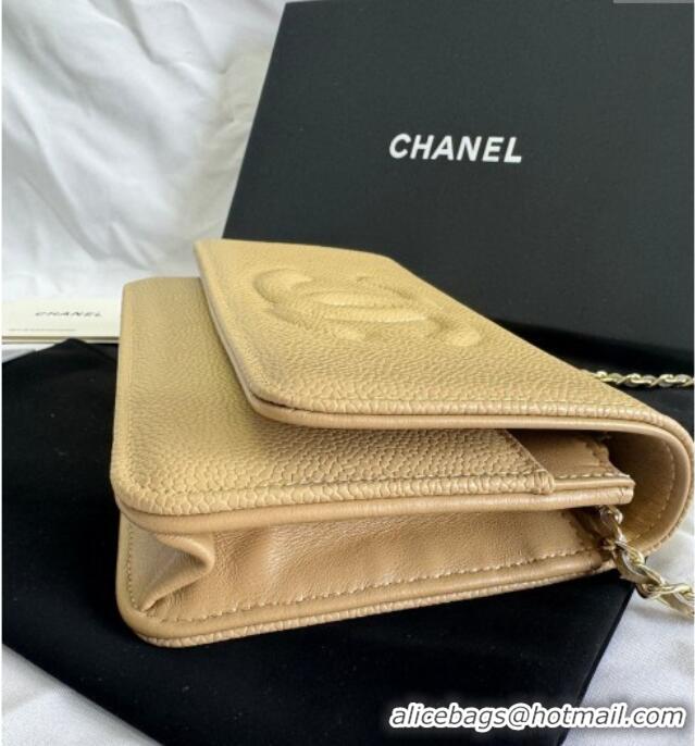 Top Quality Chanel Grained Shiny Calfskin Wallet On Chain WOC with Maxi CC AP6809 Beige Yellow 2025