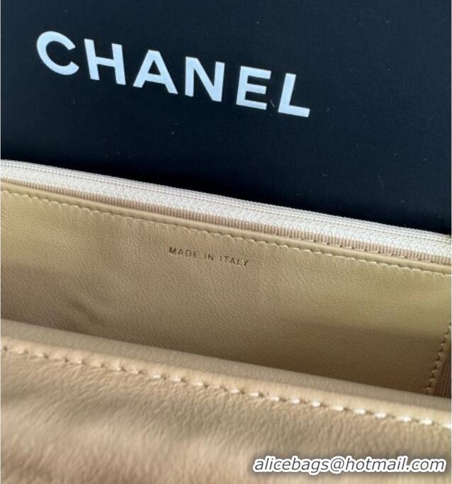 Top Quality Chanel Grained Shiny Calfskin Wallet On Chain WOC with Maxi CC AP6809 Beige Yellow 2025