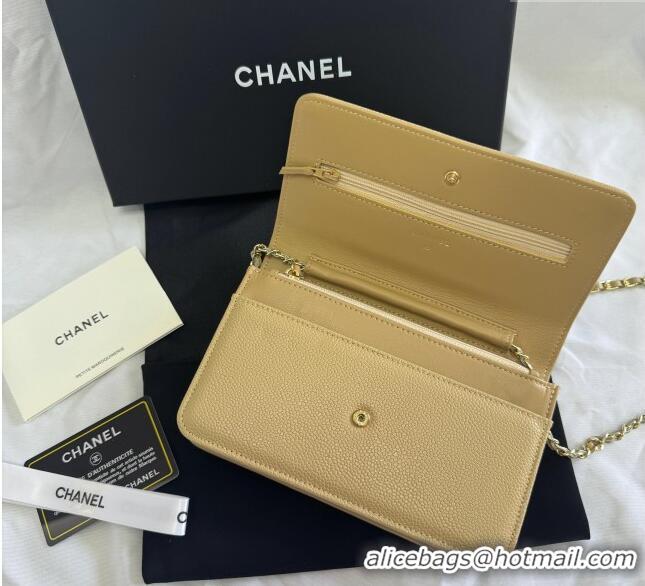 Top Quality Chanel Grained Shiny Calfskin Wallet On Chain WOC with Maxi CC AP6809 Beige Yellow 2025