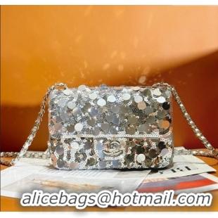 Good Quality Chanel Sequins Mini Classic Flap Bag A69900 Shiny Silver 2025