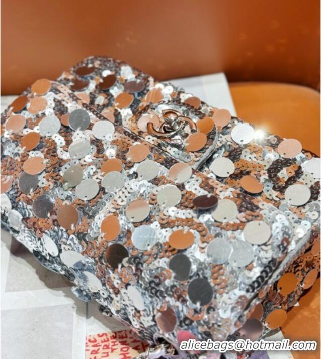 Good Quality Chanel Sequins Mini Classic Flap Bag A69900 Shiny Silver 2025