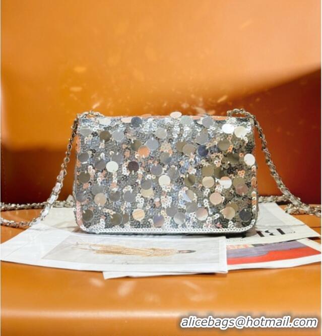 Good Quality Chanel Sequins Mini Classic Flap Bag A69900 Shiny Silver 2025