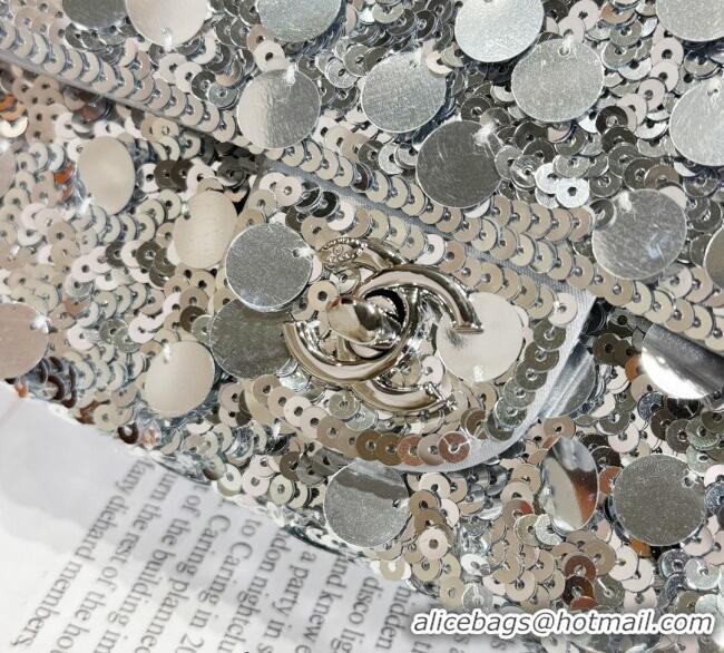 Good Quality Chanel Sequins Mini Classic Flap Bag A69900 Shiny Silver 2025