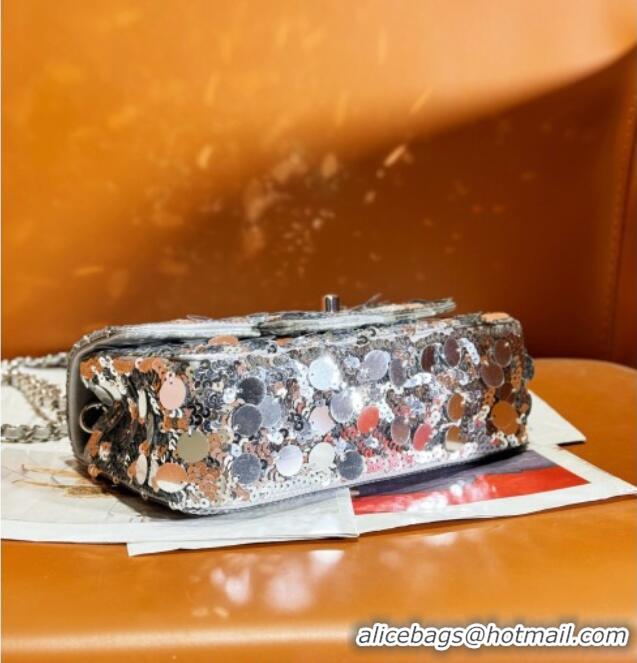 Good Quality Chanel Sequins Mini Classic Flap Bag A69900 Shiny Silver 2025