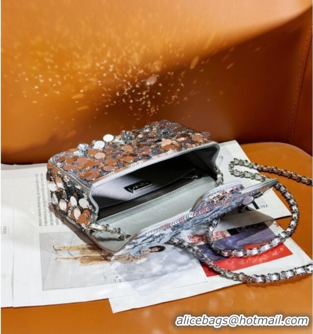 Good Quality Chanel Sequins Mini Classic Flap Bag A69900 Shiny Silver 2025