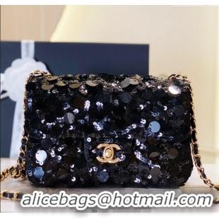 Grade Quality Chanel Sequins Mini Classic Flap Bag A69900 Black 2025