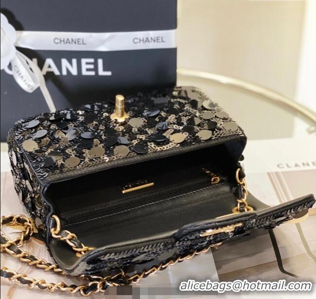 Grade Quality Chanel Sequins Mini Classic Flap Bag A69900 Black 2025