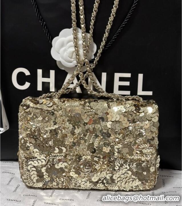 Top Grade Chanel Sequins Mini Classic Flap Bag A69900 Gold 2025