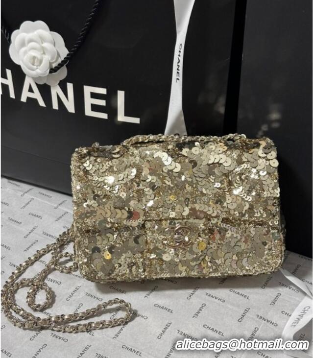 Top Grade Chanel Sequins Mini Classic Flap Bag A69900 Gold 2025