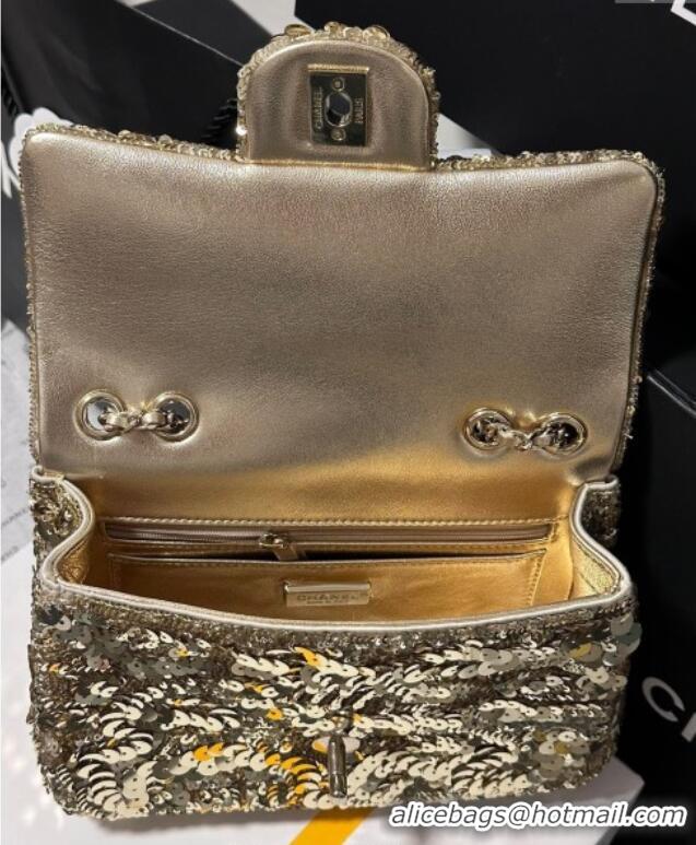 Top Grade Chanel Sequins Mini Classic Flap Bag A69900 Gold 2025