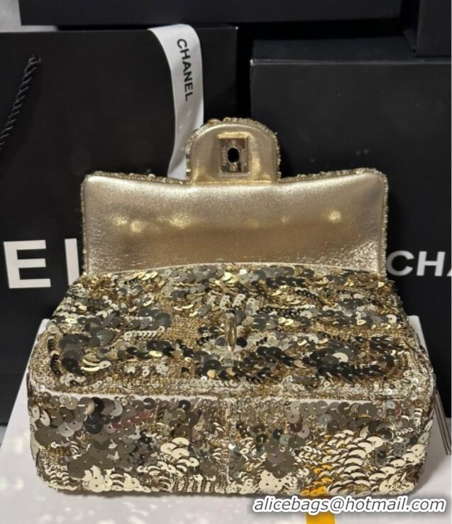 Top Grade Chanel Sequins Mini Classic Flap Bag A69900 Gold 2025