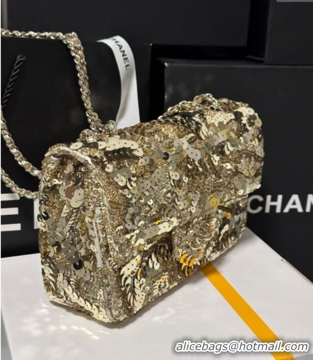 Top Grade Chanel Sequins Mini Classic Flap Bag A69900 Gold 2025