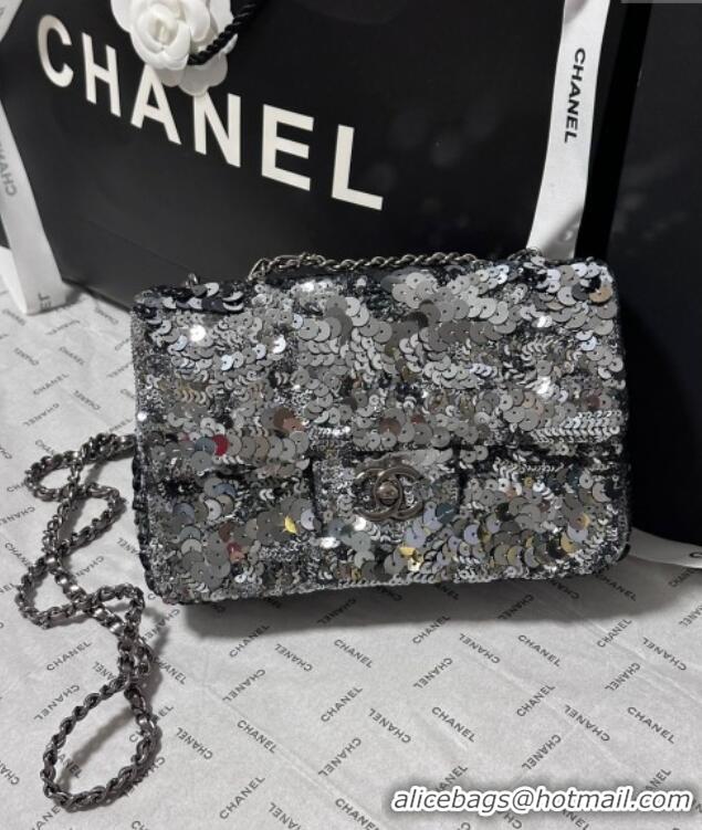 Good Product Chanel Sequins Mini Classic Flap Bag A69900 Aged Silver 2025