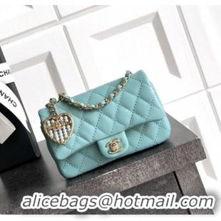 Buy Inexpensive Chanel Lambskin Classic Mini Bag with hook and Heart Charm AP4760 Blue 2025