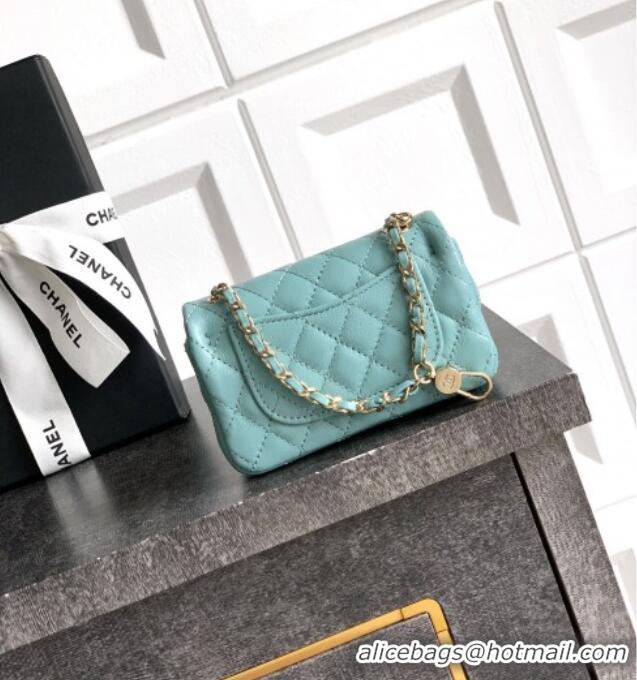 Buy Inexpensive Chanel Lambskin Classic Mini Bag with hook and Heart Charm AP4760 Blue 2025