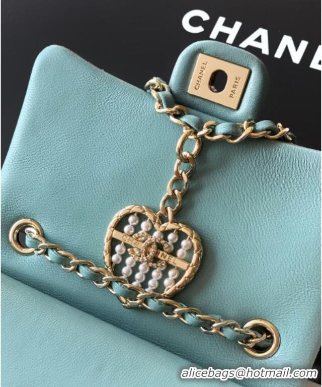 Buy Inexpensive Chanel Lambskin Classic Mini Bag with hook and Heart Charm AP4760 Blue 2025